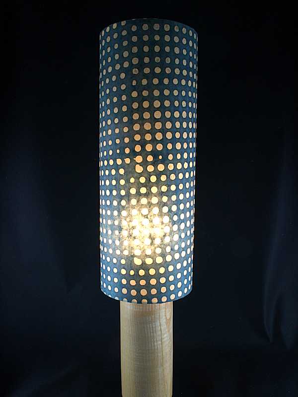 Cylinder lampshade in grey lokta fibres with white batik dots