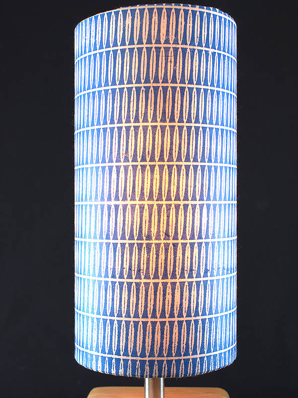 Small cylinder lampshade in blue Nepali lloyd paper with white pattern