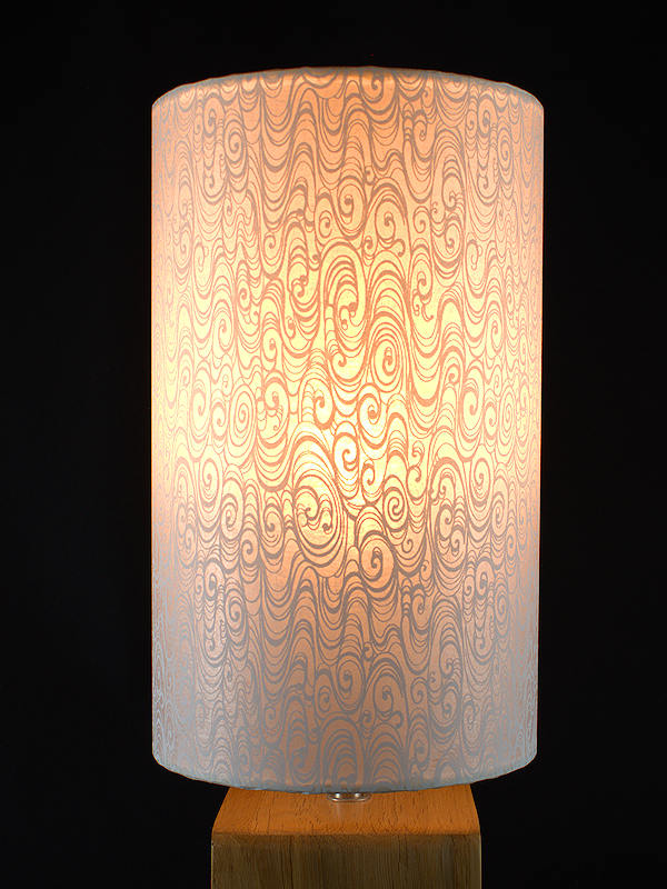 Medium cylinder lampshade in white tarasen swirl paper