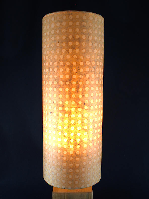 Tall cylinder lampshade in tan Batik dot paper