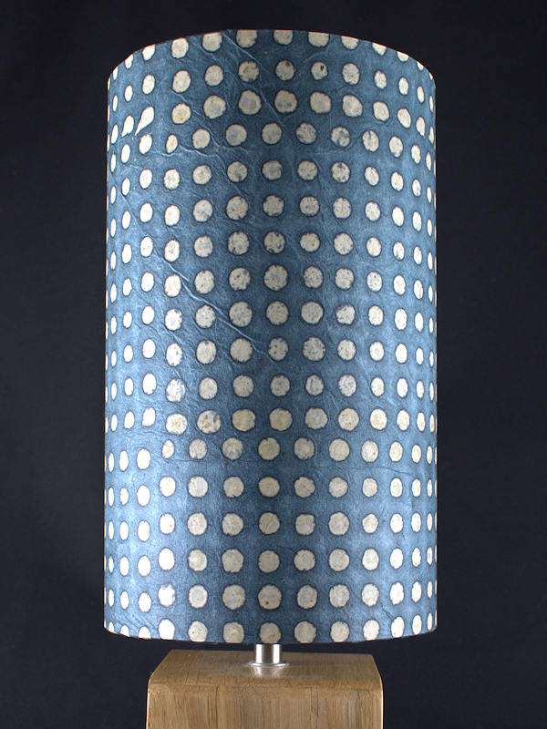 Medium cylinder lampshade in blue-grey batik dot paper