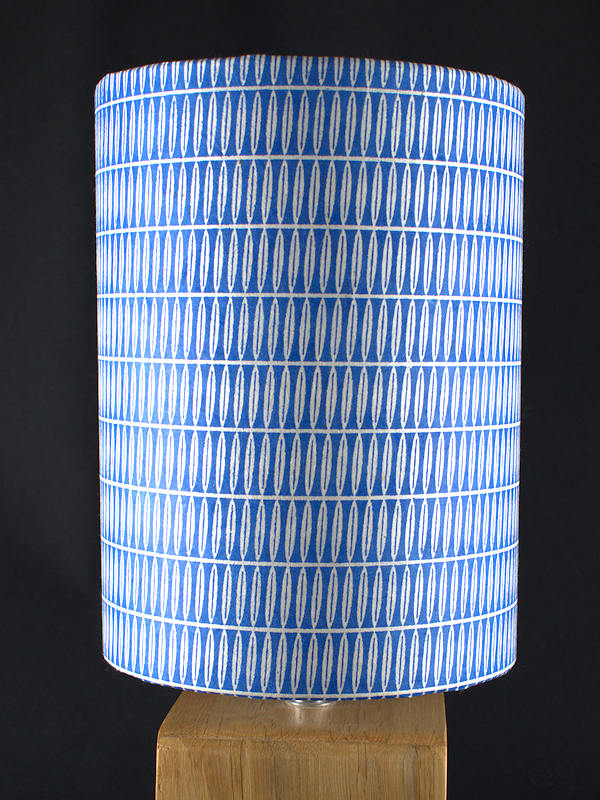 Medium cylinder lampshade in blue pattern paper