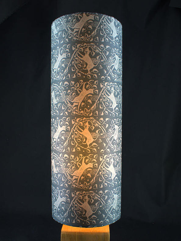 Tall cylinder lampshade with cats motif in blue paper